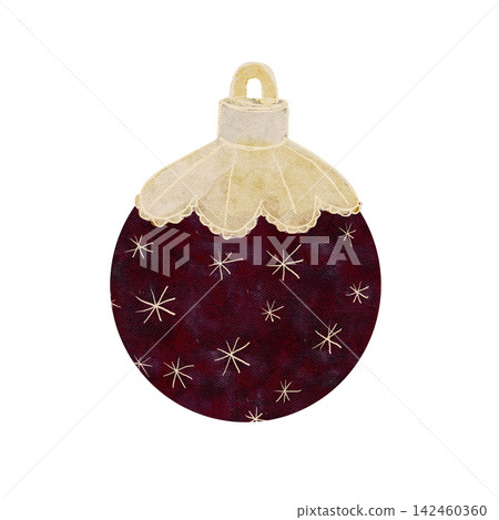 Christmas tree maroon ball with golden top isolated on white. Watercolor clip art perfect for wrapping paper, cards, Christmas, new year, invitations, stickers, textile, posters, totes design Christmas tree maroon ball with golden top isolated on white. Watercolor clip art perfect for wrapping paper, cards, Christmas, new year, invitations, stickers, textile, posters, totes design 142460360