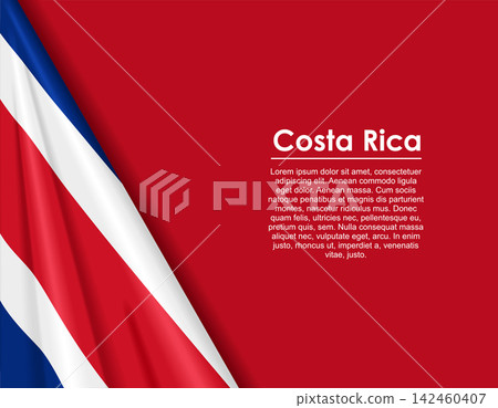 Costa Rican waving national flag background and placeholder text. Vector illustration. Costa Rican waving national flag background and placeholder text. Vector illustration. 142460407