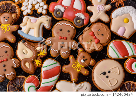 Sweet, colorful, homemade Christmas gingerbread cookies. Christmas gingerbread cookies Sweet, colorful, homemade Christmas gingerbread cookies. Christmas gingerbread cookies 142460484