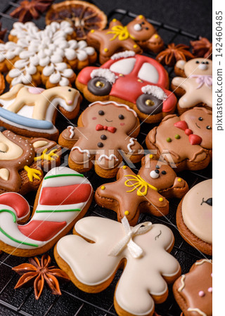 Sweet, colorful, homemade Christmas gingerbread cookies. Christmas gingerbread cookies Sweet, colorful, homemade Christmas gingerbread cookies. Christmas gingerbread cookies 142460485