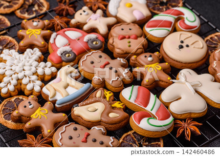 Sweet, colorful, homemade Christmas gingerbread cookies. Christmas gingerbread cookies Sweet, colorful, homemade Christmas gingerbread cookies. Christmas gingerbread cookies 142460486