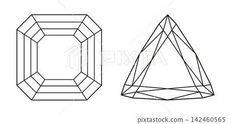 Asscher, Trillion diamond cut shapes. Design simple diagrams. Asscher, Trillion brilliant cut patterns. Gemstone outline flat icons for jewellery design, branding, packaging, logos, digital graphic. Asscher, Trillion diamond cut shapes. Design simple diagrams. Asscher, Trillion brilliant cut patterns. Gemstone outline flat icons for jewellery design, branding, packaging, logos, digital graphic. 142460565
