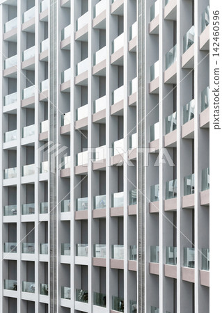 Close-up view of a modern apartment building facade Close-up view of a modern apartment building facade 142460596