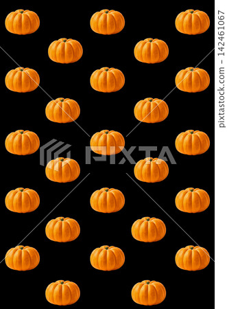 Halloween Background with Many Small Pumpkins on Black Background Halloween Background with Many Small Pumpkins on Black Background 142461067