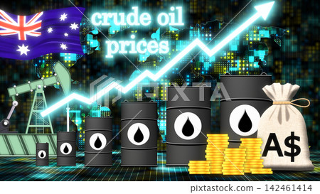 Australia crude oil prices rising chart with barrels and money Australia crude oil prices rising chart with barrels and money 142461414