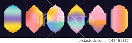 Vector Islamic arch shapes with colorful gradient fill, Set of frames in vibrant colors for backgrounds, labels and graphic design Vector Islamic arch shapes with colorful gradient fill, Set of frames in vibrant colors for backgrounds, labels and graphic design 142461512