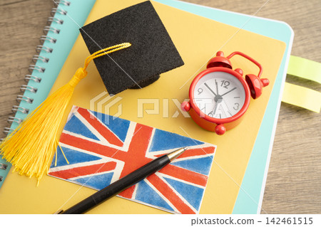 Time to learn English language, book with uk flag. Time to learn English language, book with uk flag. 142461515