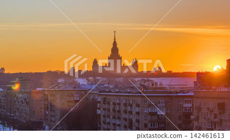 Sunset Moscow State University in winter timelapse Sunset Moscow State University in winter timelapse 142461613