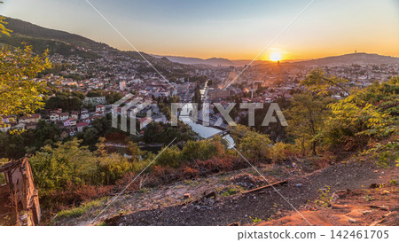 Sunset view of Sarajevo from most popular panoramic spot in Sarajevo timelapse. Sunset view of Sarajevo from most popular panoramic spot in Sarajevo timelapse. 142461705