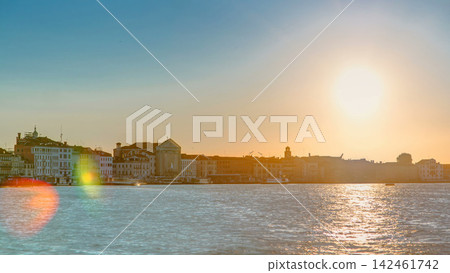 Beautiful sunrise in Grand canal over Venice near San Marco square timelapse. Venice, Italy, European Union. Beautiful sunrise in Grand canal over Venice near San Marco square timelapse. Venice, Italy, European Union. 142461742
