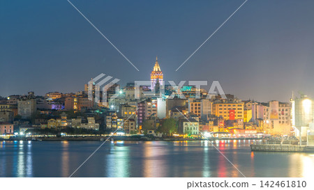 View over golden horn bay on the galata tower and its neighborhood day to night timelapse in Istanbul. View over golden horn bay on the galata tower and its neighborhood day to night timelapse in Istanbul. 142461810