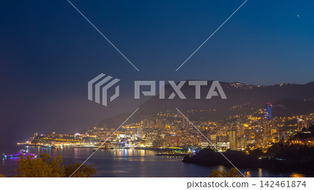 Cityscape of Monte Carlo day to night timelapse, Monaco after summer sunset. Cityscape of Monte Carlo day to night timelapse, Monaco after summer sunset. 142461874
