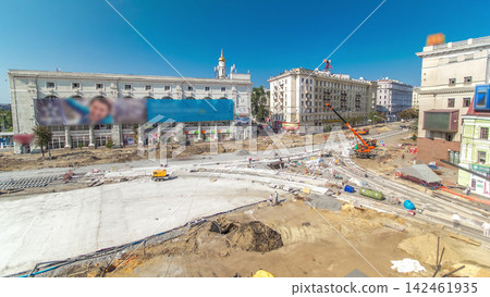 Work bulldozer on the construction of a road timelapse Work bulldozer on the construction of a road timelapse 142461935