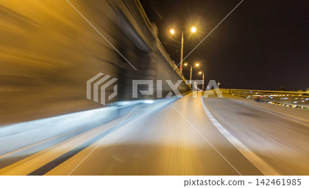 Drive at fast speed at the night streets timelapse hyperlapse drivelapse. Drive at fast speed at the night streets timelapse hyperlapse drivelapse. 142461985