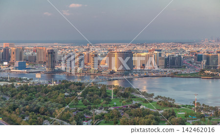 View of new modern buildings in luxury Dubai city, United Arab Emirates Timelapse Aerial View of new modern buildings in luxury Dubai city, United Arab Emirates Timelapse Aerial 142462016