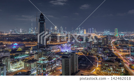 Aerial view luxury city at warm evening in luxury Dubai city, United Arab Emirates Timelapse 142462018