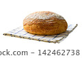 Round of wheat rustic bread with sourdough , isolated on white background. Crusty loaf of sourdough bread. 142462738