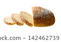 Sliced round loaf of wheat rustic bread with sourdough, isolated on white background . 142462739