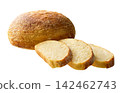 whole and sliced wheat bread with sourdough isolated on white background. 142462743