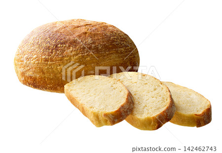 whole and sliced wheat bread with sourdough isolated on white background. whole and sliced wheat bread with sourdough isolated on white background. 142462743