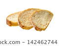 pieces wheat rustic bread with sourdough, isolated on white background. 142462744