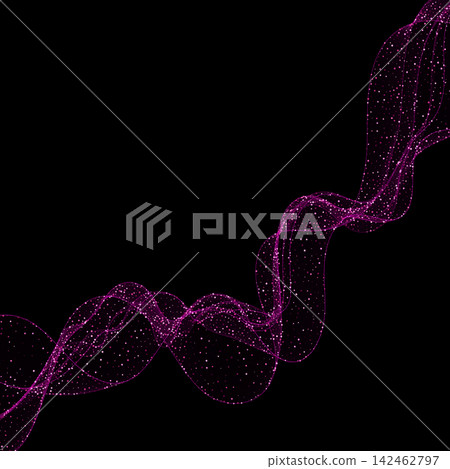 Shiny purple wave with sparkles and glittering particles on a black background for design. EPS 10 Shiny purple wave with sparkles and glittering particles on a black background for design. EPS 10 142462797