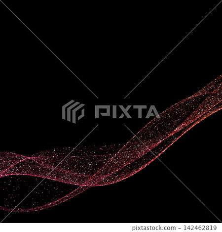 Abstract red wave with glitter and glowing dots on a dark black background. Eps 10 142462819