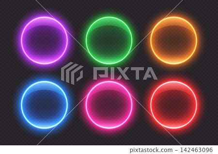 Glass circle action buttons, glossy transparent elements. Glass circle action buttons, glossy transparent elements. 142463096
