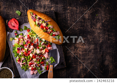 Trendy viral chopped Italian sandwich 142463218