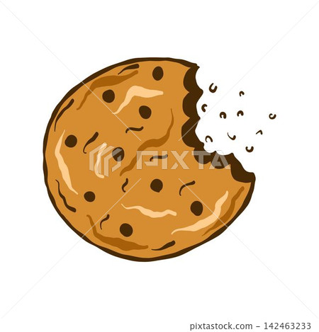 Hand-drawn illustration of a traditional homemade cookie with a golden-brown lattice crust, vector illustration 142463233