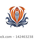 Abstract Tribal Lotus Flower Logo with Flame Ornament 142463238