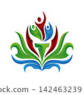 Colorful Abstract Torch Flame Logo with Community People Shapes 142463239