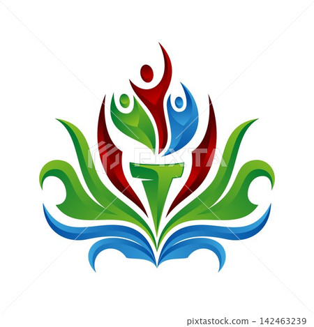 Colorful Abstract Torch Flame Logo with Community People Shapes Colorful Abstract Torch Flame Logo with Community People Shapes 142463239