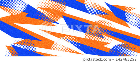 Abstract Background with Dynamic Blue and Orange Shapes, Halftone Style and Texture Effect. Template for Sports or Events Banner and Poster Design 142463252