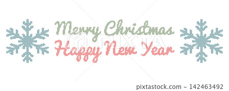 Cross stitch Christmas and New Year text banner with snowflakes Cross stitch Christmas and New Year text banner with snowflakes 142463492
