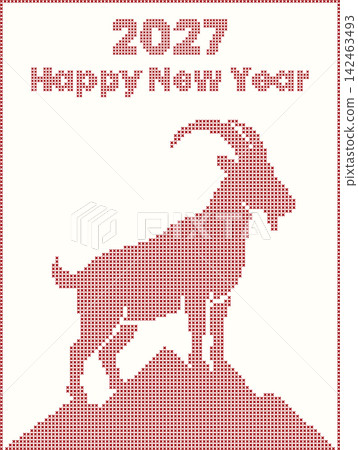 Cross stitch 2027 New Year greeting card with a goat symbol Cross stitch 2027 New Year greeting card with a goat symbol 142463493