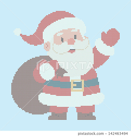 Cross stitch Santa Claus with a gift sack waving Cross stitch Santa Claus with a gift sack waving 142463494