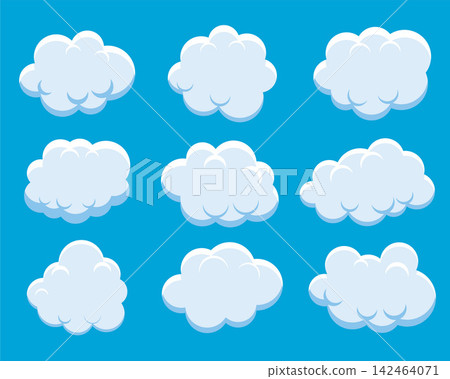 set of fluffy clouds on blue background set of fluffy clouds on blue background 142464071
