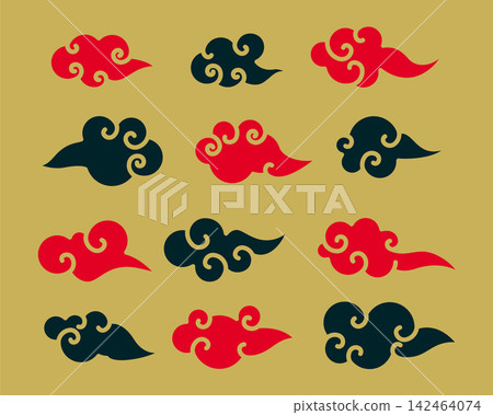 decorative red and black chinese clouds set decorative red and black chinese clouds set 142464074