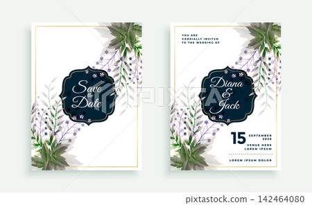 green leaves and flower wedding card template green leaves and flower wedding card template 142464080