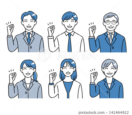 一組描繪商務人士擺出勝利姿勢的插畫（藍色） 142464922