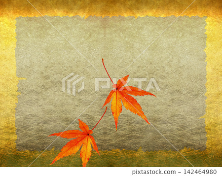 Autumn-themed background with maple leaves 142464980