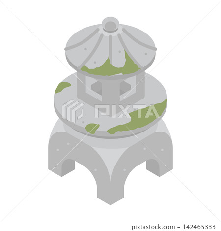 Isometric moss-covered stone lantern Isometric moss-covered stone lantern 142465333