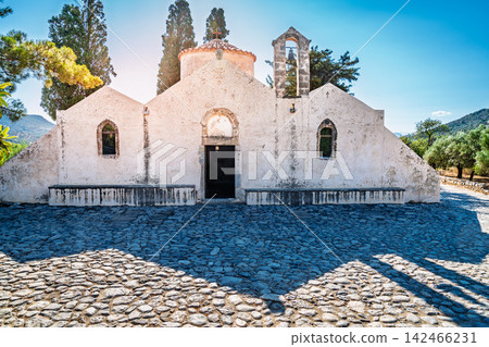 Panagia Kera church facade and entrance, Kritsa, Crete, Greece Panagia Kera church facade and entrance, Kritsa, Crete, Greece 142466231