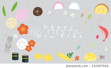 禦節料理(日本新年料理)邊框插圖,留白,新年賀卡插圖素材,日本料理 禦節料理(日本新年料理)邊框插圖,留白,新年賀卡插圖素材,日本料理 142467026