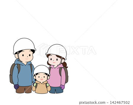 一幅描繪父母和孩子為應對災難而撤離的插圖。 142467502