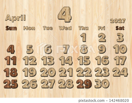 2027年曆,木紋,四月 2027年曆,木紋,四月 142468020