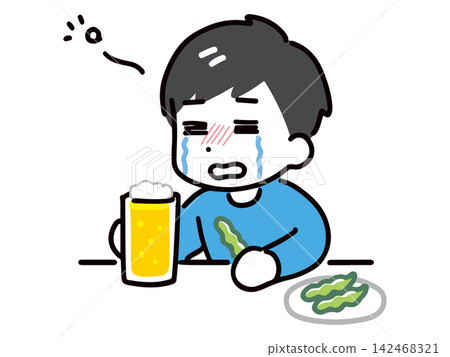 A young man in civilian clothes drinking beer while crying. A young man in civilian clothes drinking beer while crying. 142468321