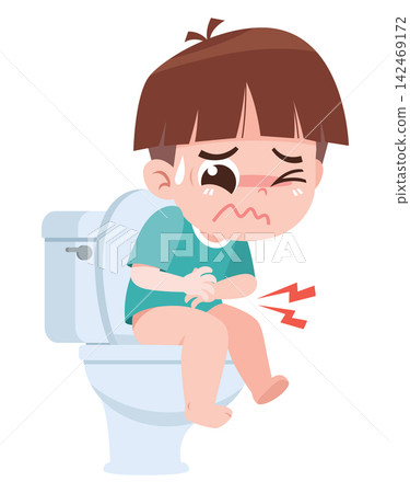 Child Suffering From Stomach Pain While Sitting on Toilet Cartoon Illustration Child Suffering From Stomach Pain While Sitting on Toilet Cartoon Illustration 142469172