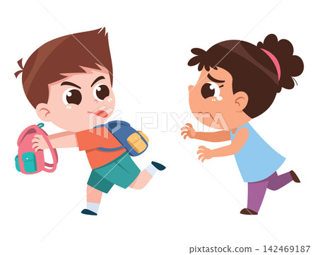 Child Teasing Friend by Taking Backpack Cartoon Illustration Child Teasing Friend by Taking Backpack Cartoon Illustration 142469187